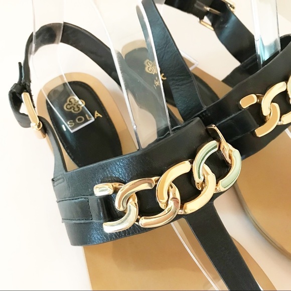 Isola Black and Gold Preston T-Strap Sandals Sz 9 - Picture 3 of 5